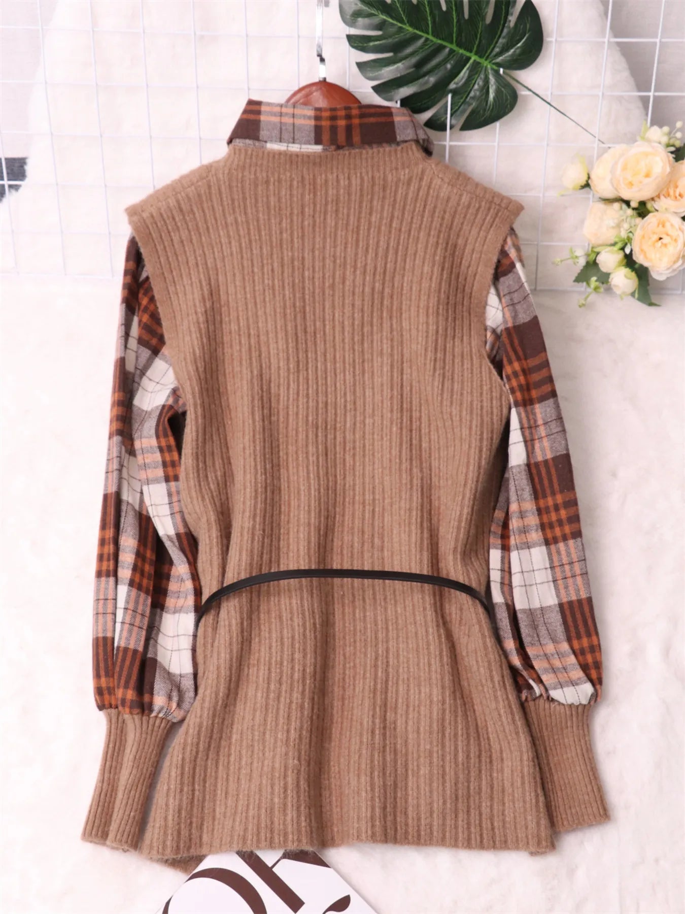 Plaid Long Sleeve Sweater Dress 