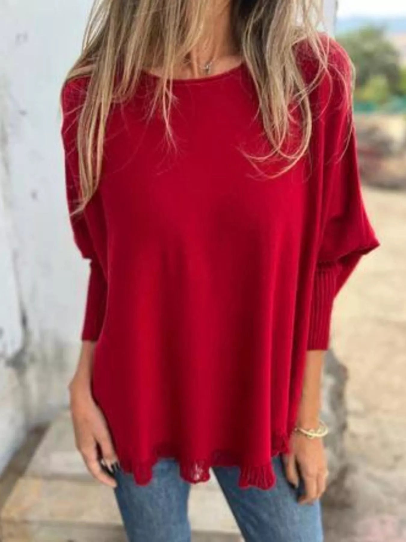 Full Size Round Neck Long Sleeve Knit Top with Lace Trim Plus Size 