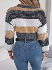 Cropped Striped Color Block Drop Shoulder Sweater 