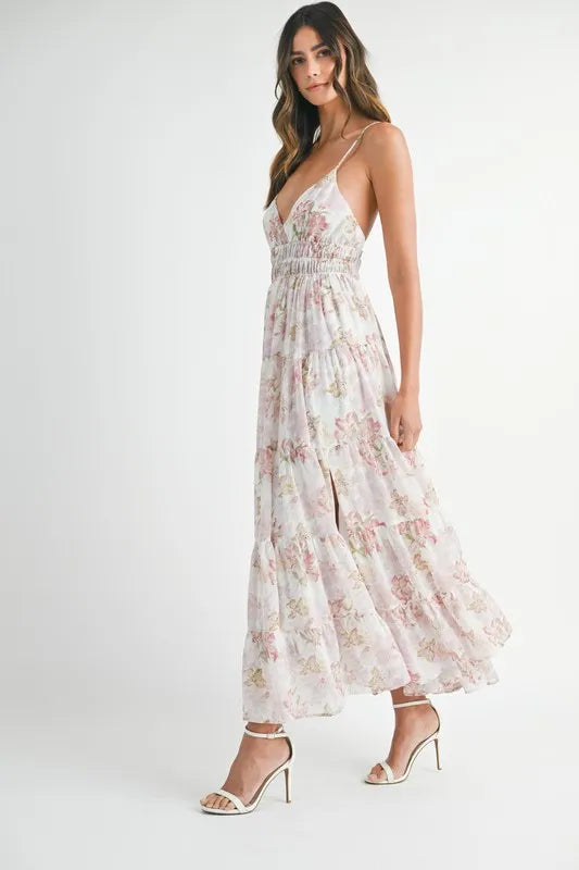 MABLE Floral Print Tiered Cami Maxi Dress 