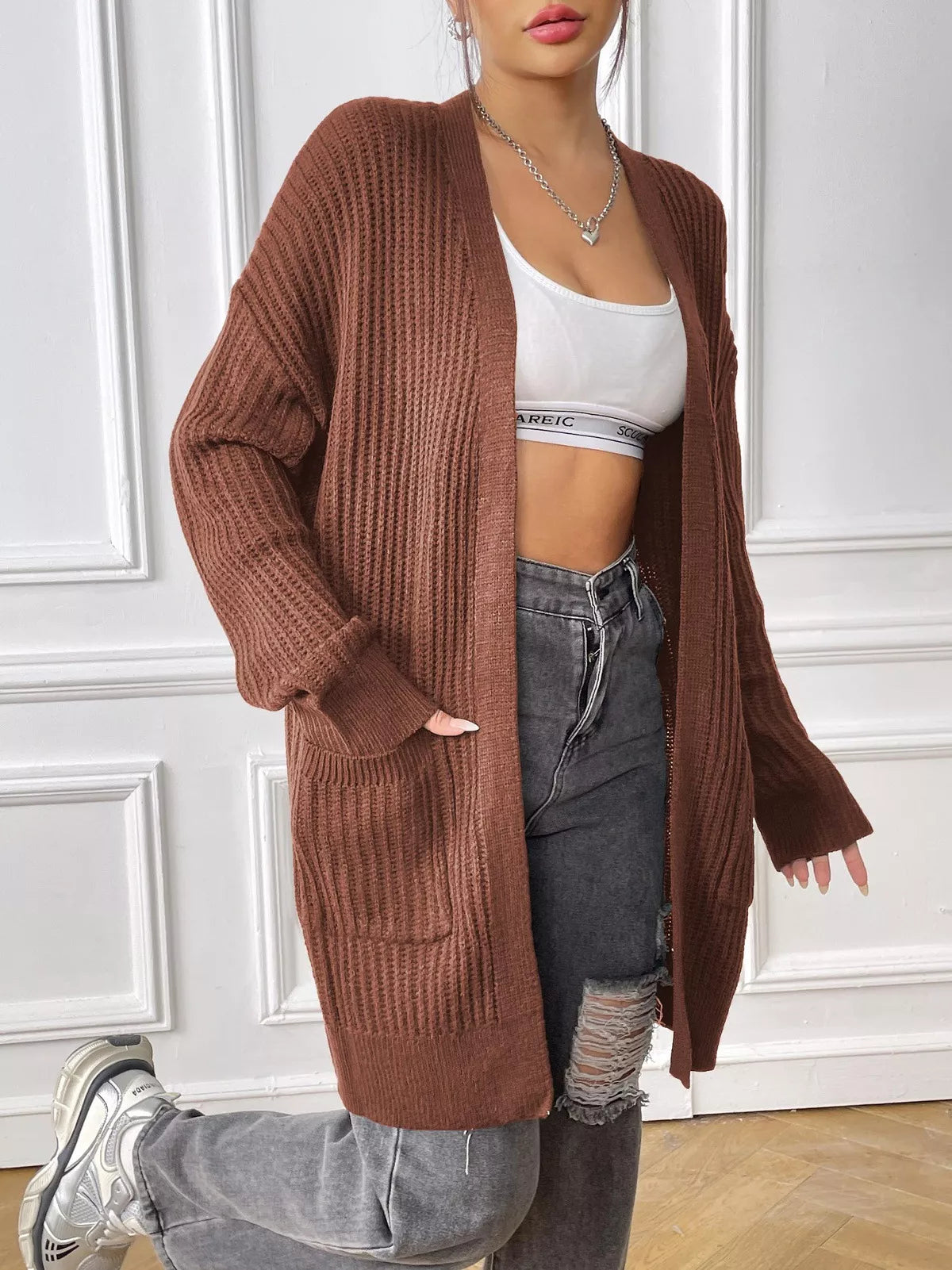 Open Front Drop Shoulder Cardigan 