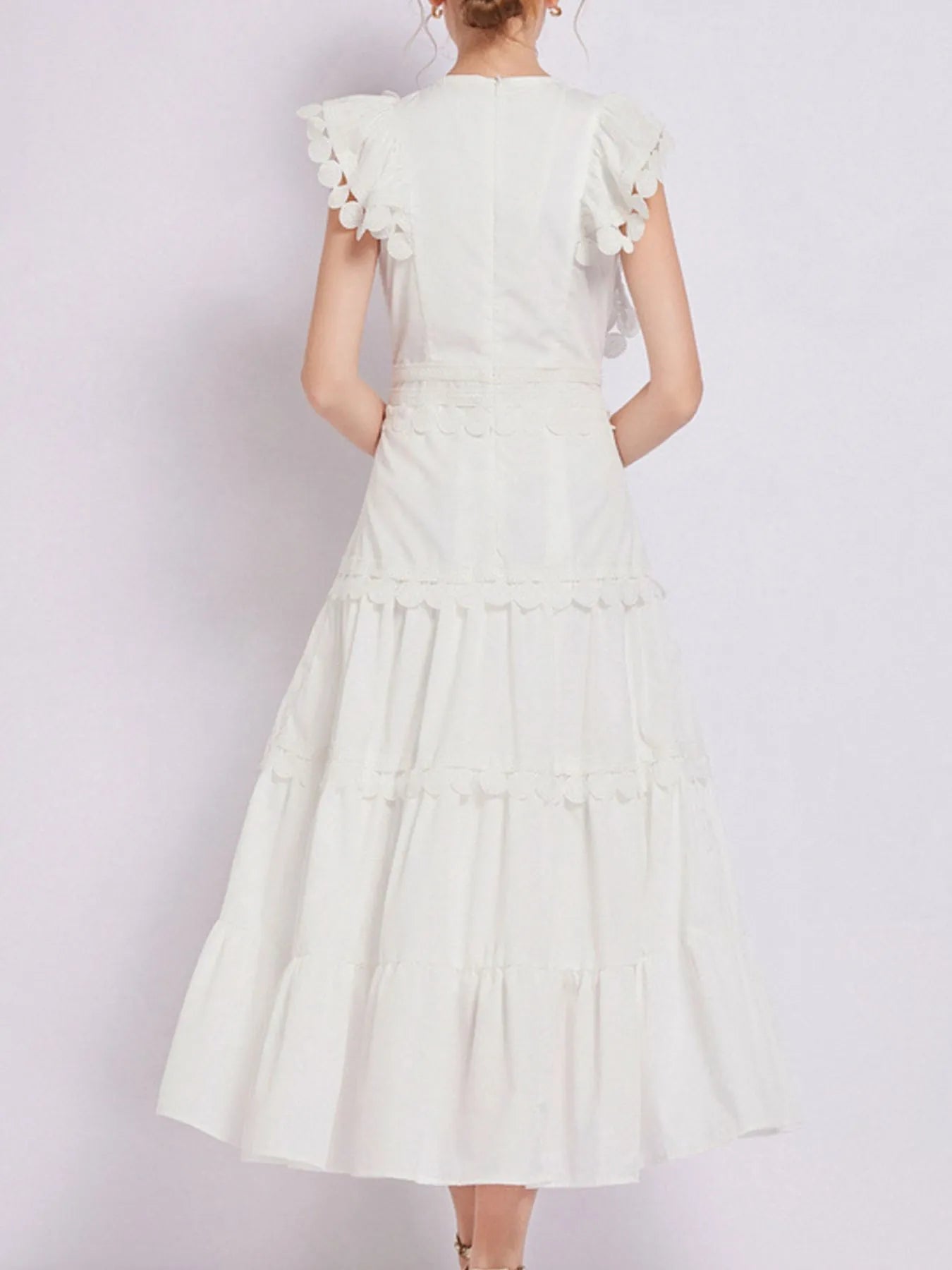 Sleeveless Ruffled Tiered Dress with Embroidered Trim 