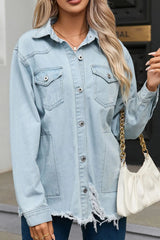 Flap Pocket Raw Hem Denim Jacket 