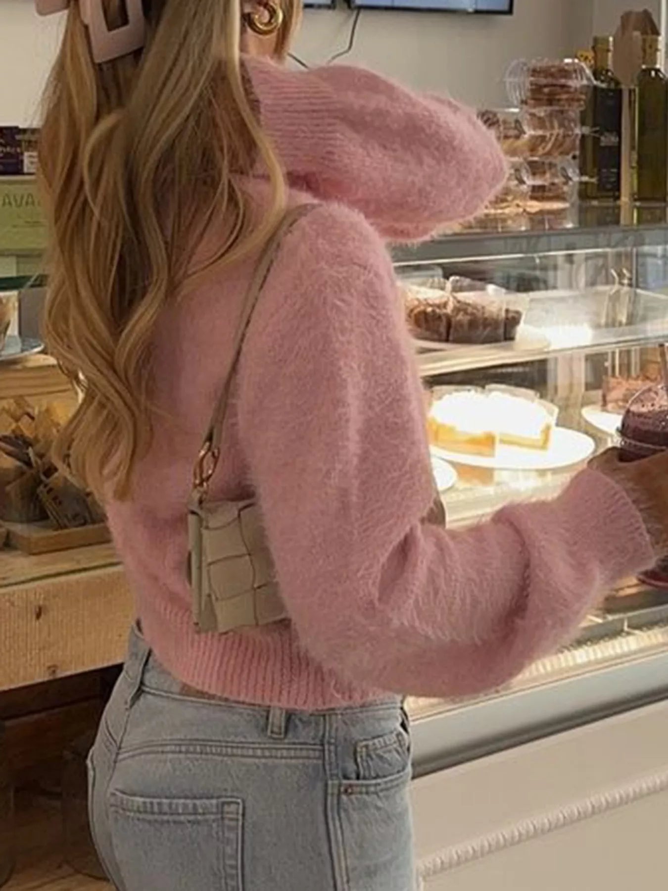 Fluffy Knit Button-Down Cardigan 