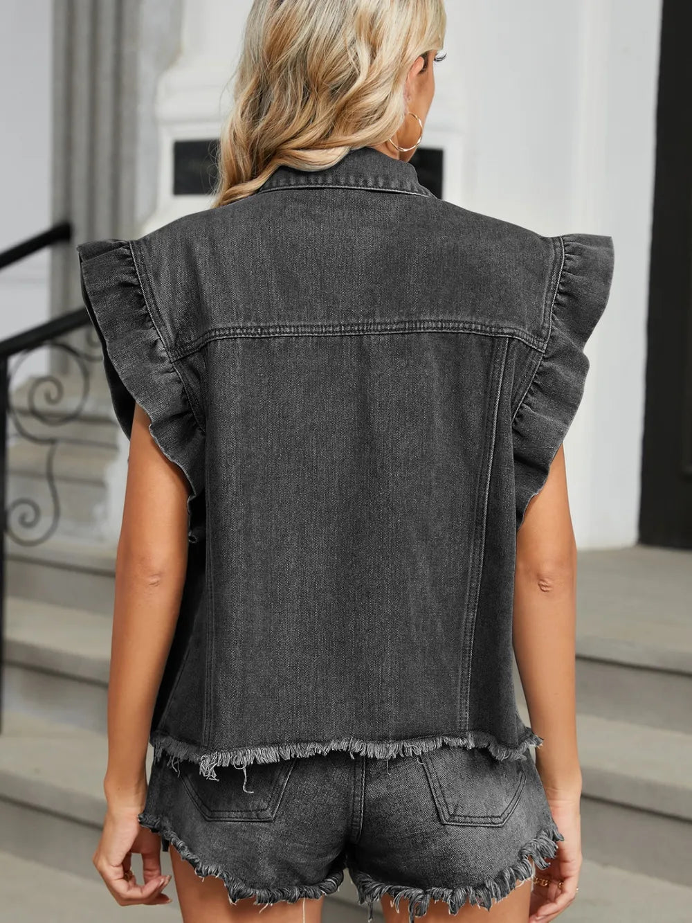 Raw Hem Cap Sleeve Denim Jacket 