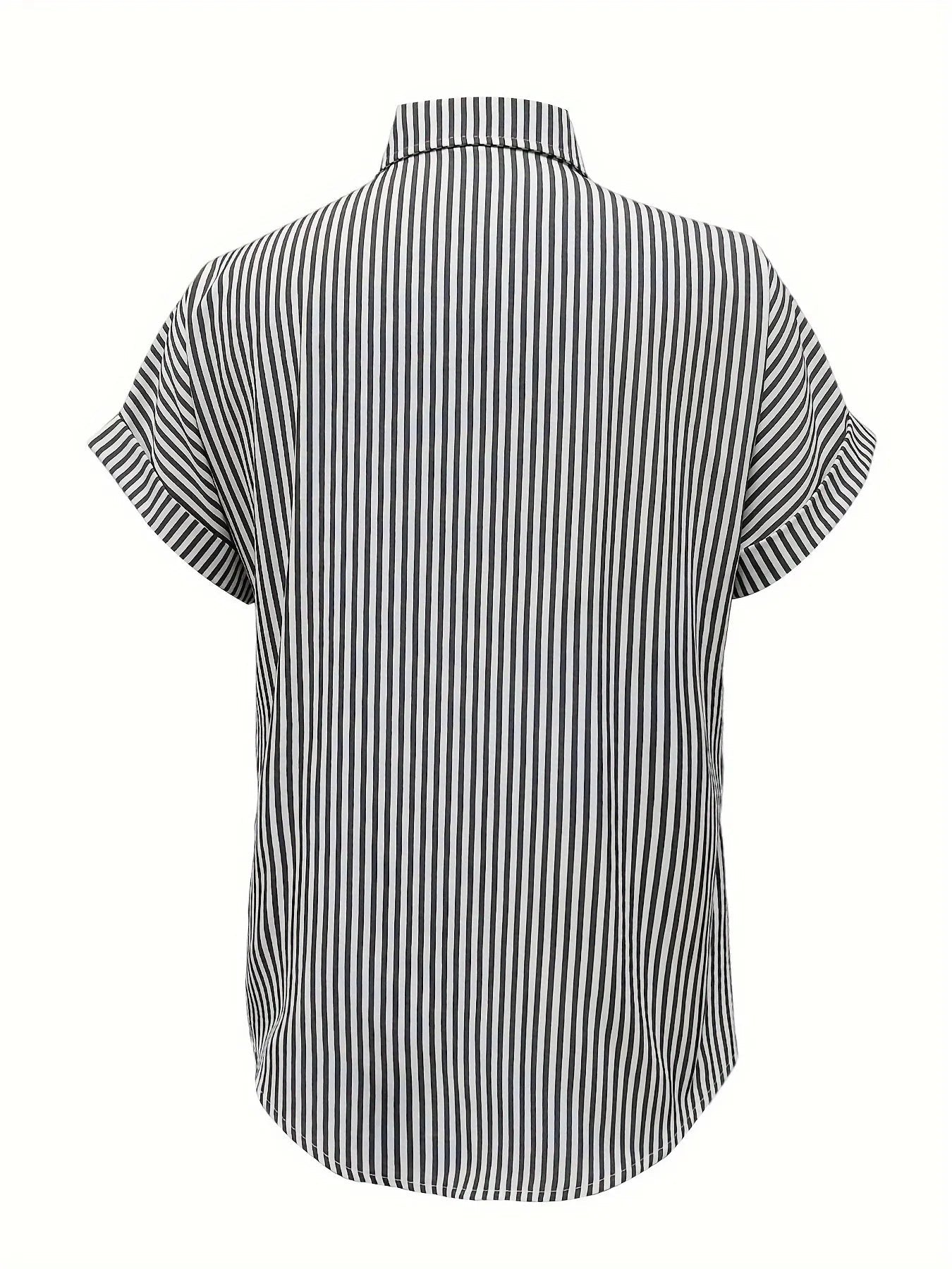 Full Size Striped Button-Up Casual Shirt with Pocket Plus Size 