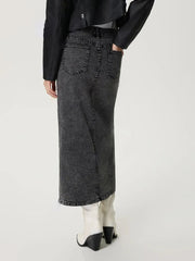 Slit Midi Denim Skirt with Pockets 
