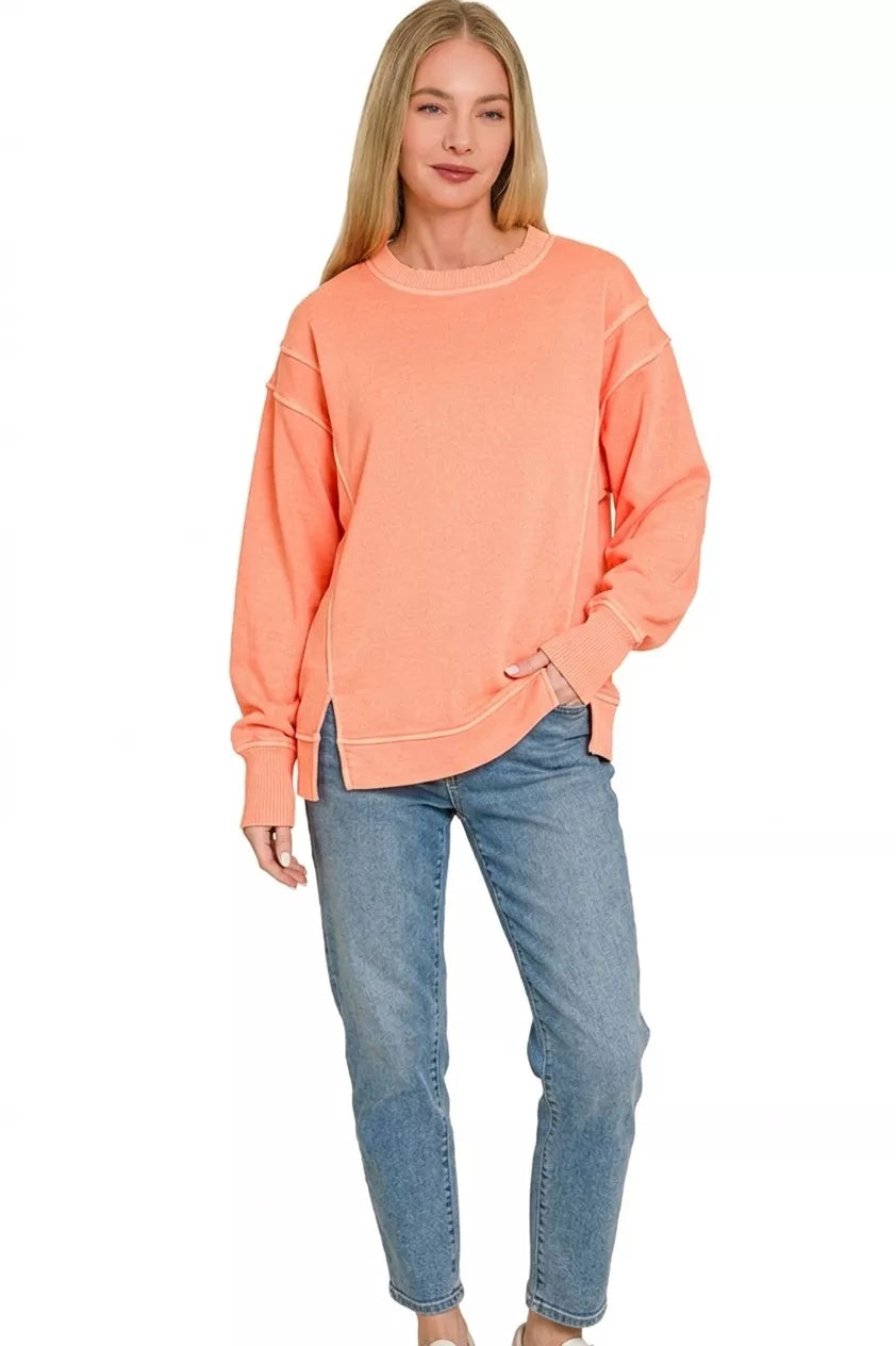 Zenana Pigment Dye Exposed-seam Fleece Sweatshirt 
