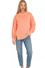 Zenana Pigment Dye Exposed-seam Fleece Sweatshirt 