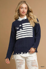 Umgee Distressed American Flag Sweater 