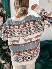 Geometric Round Neck Dropped Shoulder Sweater 