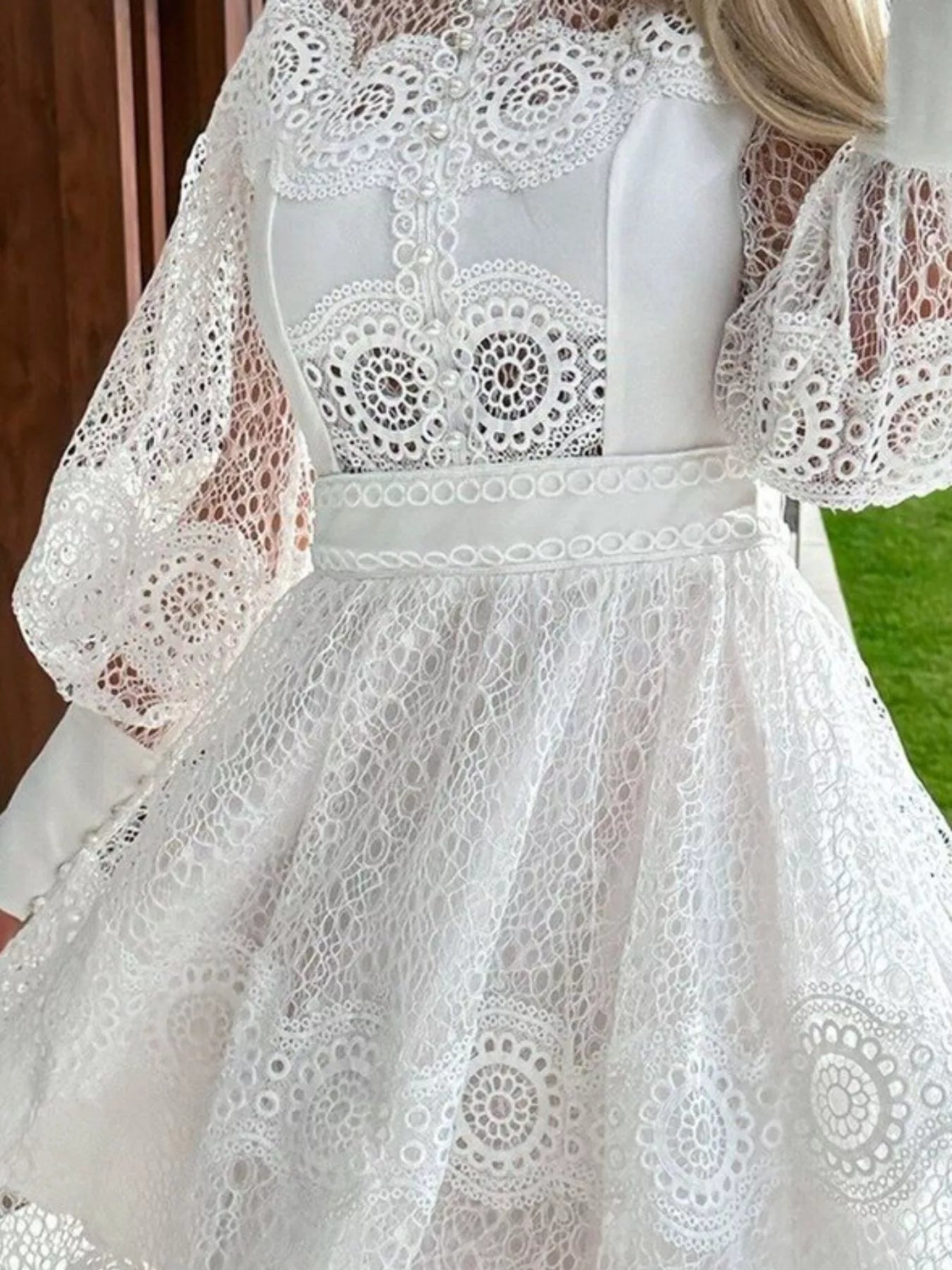 Lace Lantern Sleeve Mini Dress 