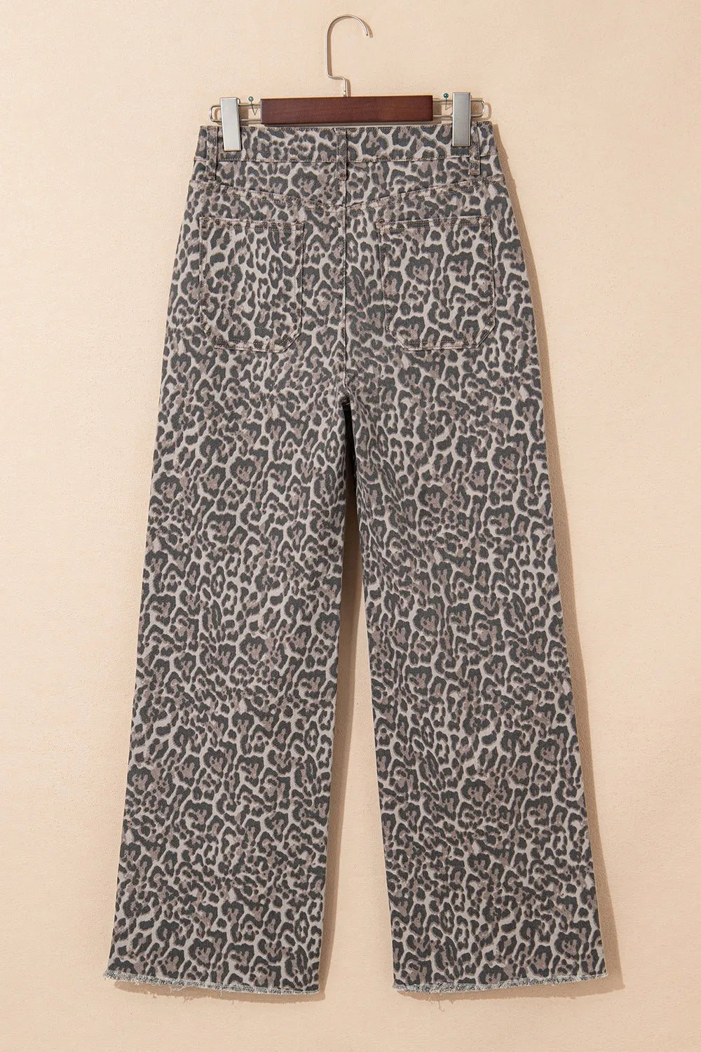 Leopard Frayed Edge Wide Leg High Waist Jeans 