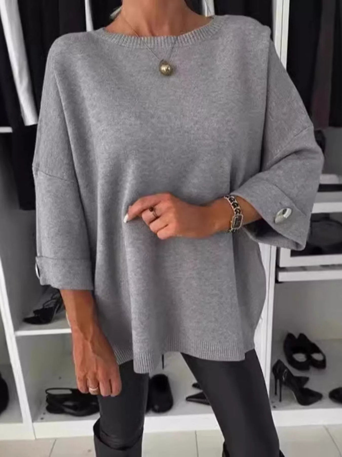 Full Size Round Neck Drop Shoulder Top with Ribbed Trim Plus Size 
