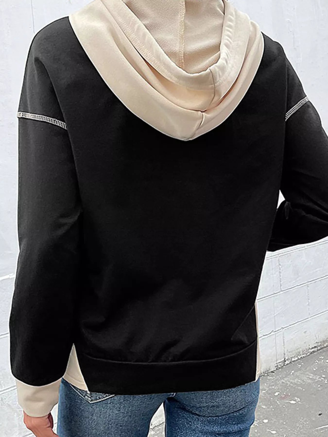 Color Block Hoodie with Drawstring and Kangaroo Pocket 