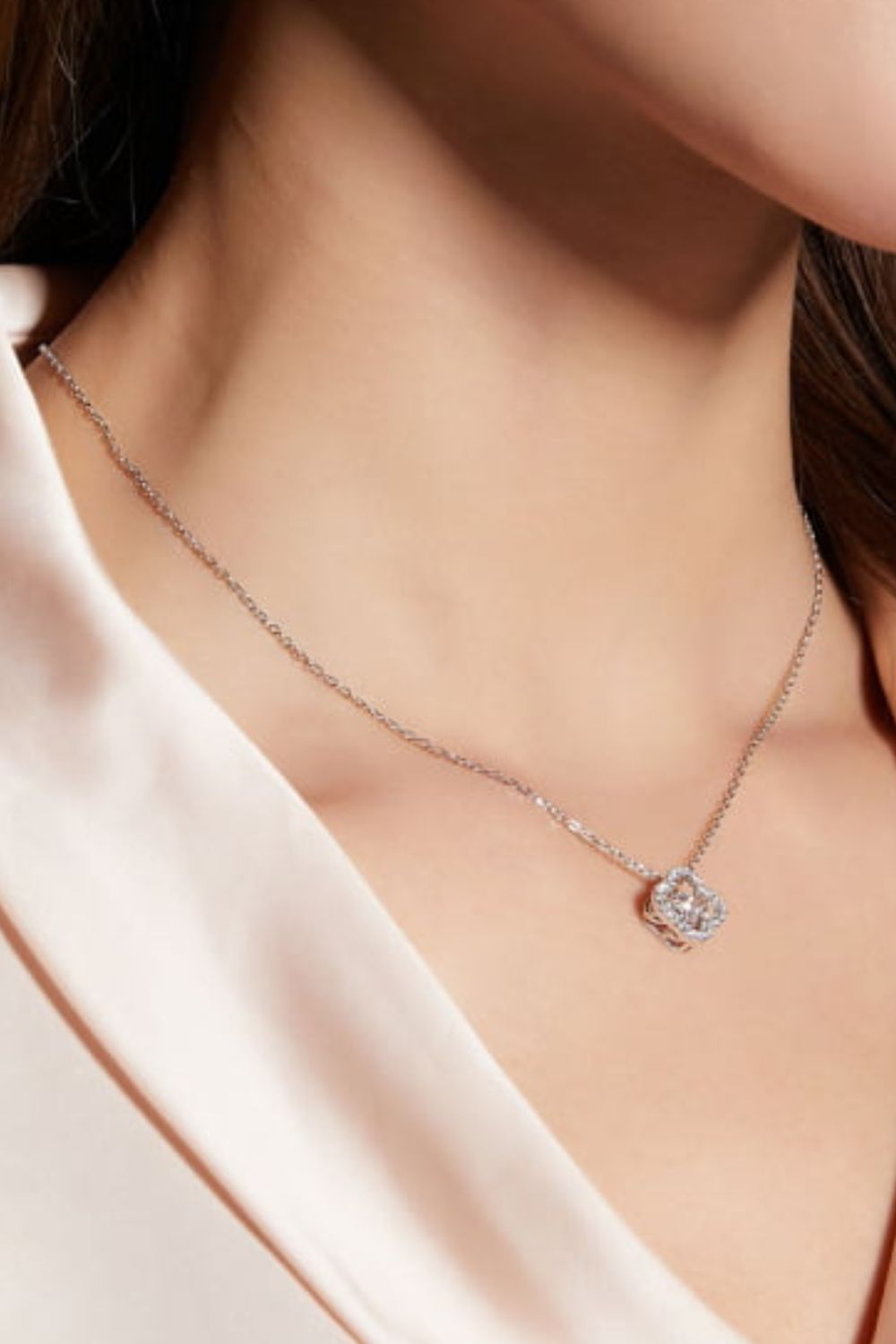 Moissanite Four Leaf Clover Pendant Necklace 