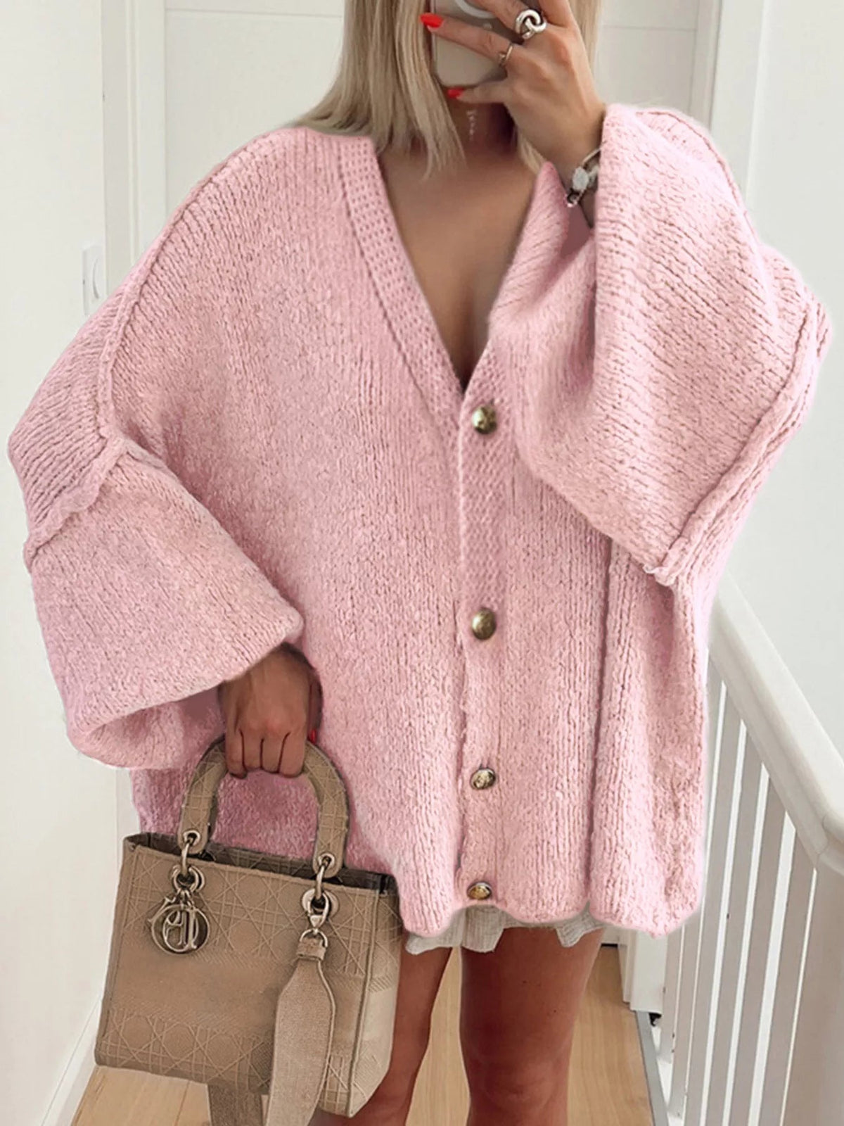 Oversized Knit Button Up Cardigan 