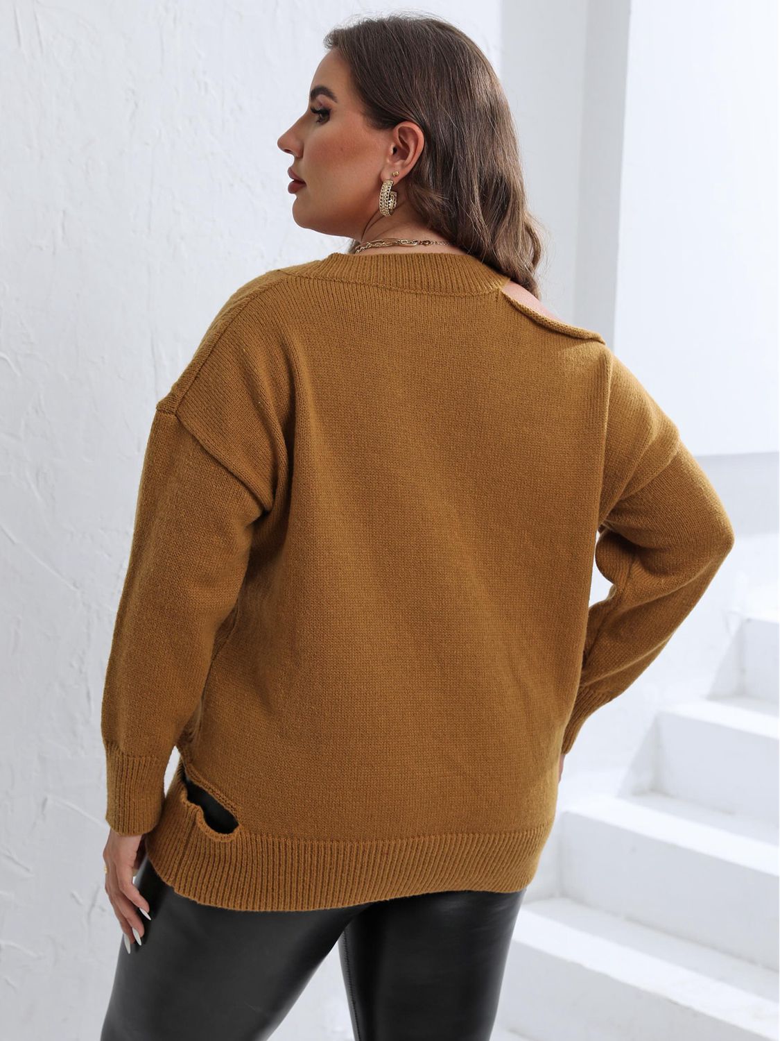 Plus Size Cutout V-Neck Sweater 