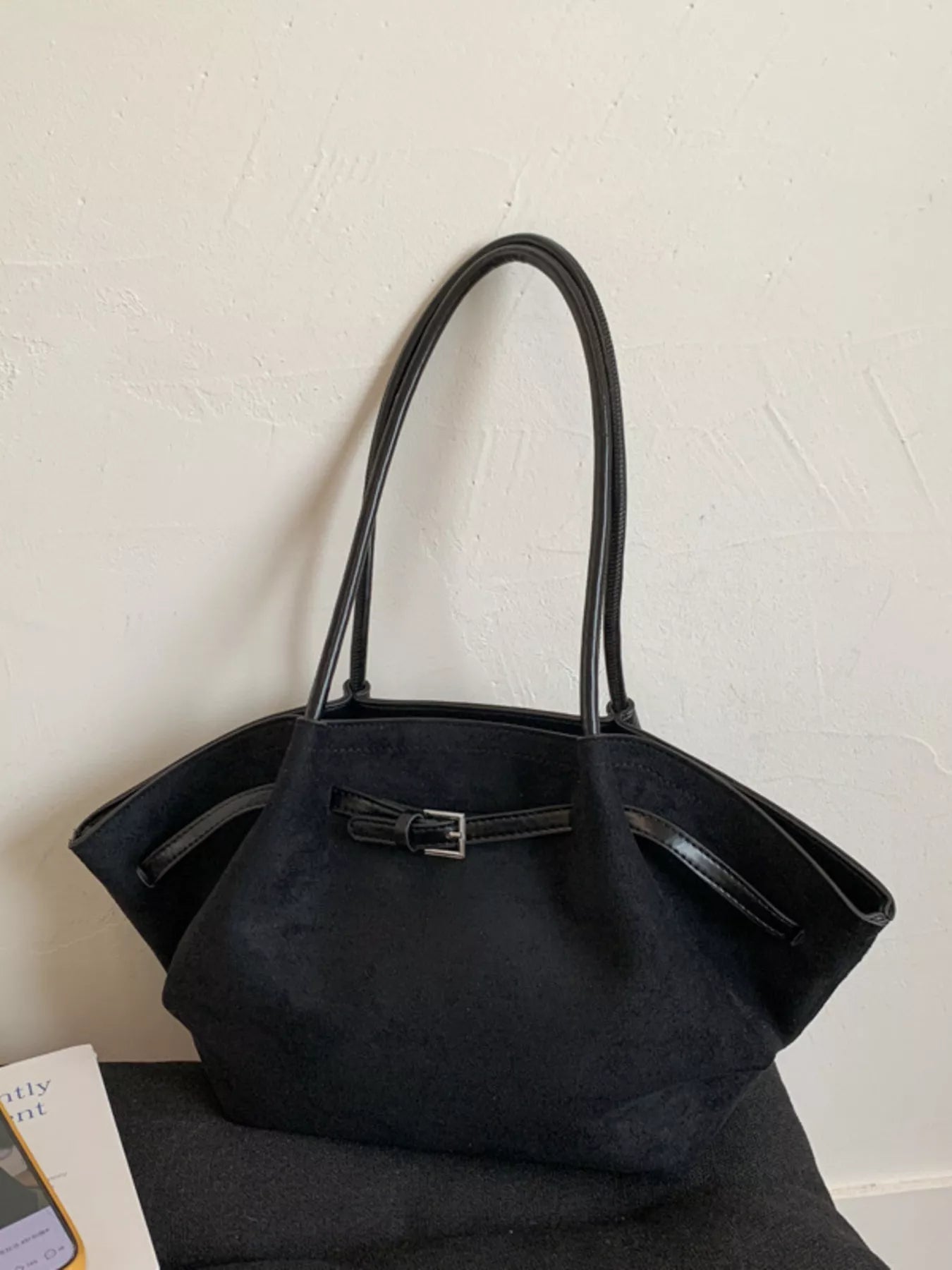 Solid Color Buckle Tote Bag 