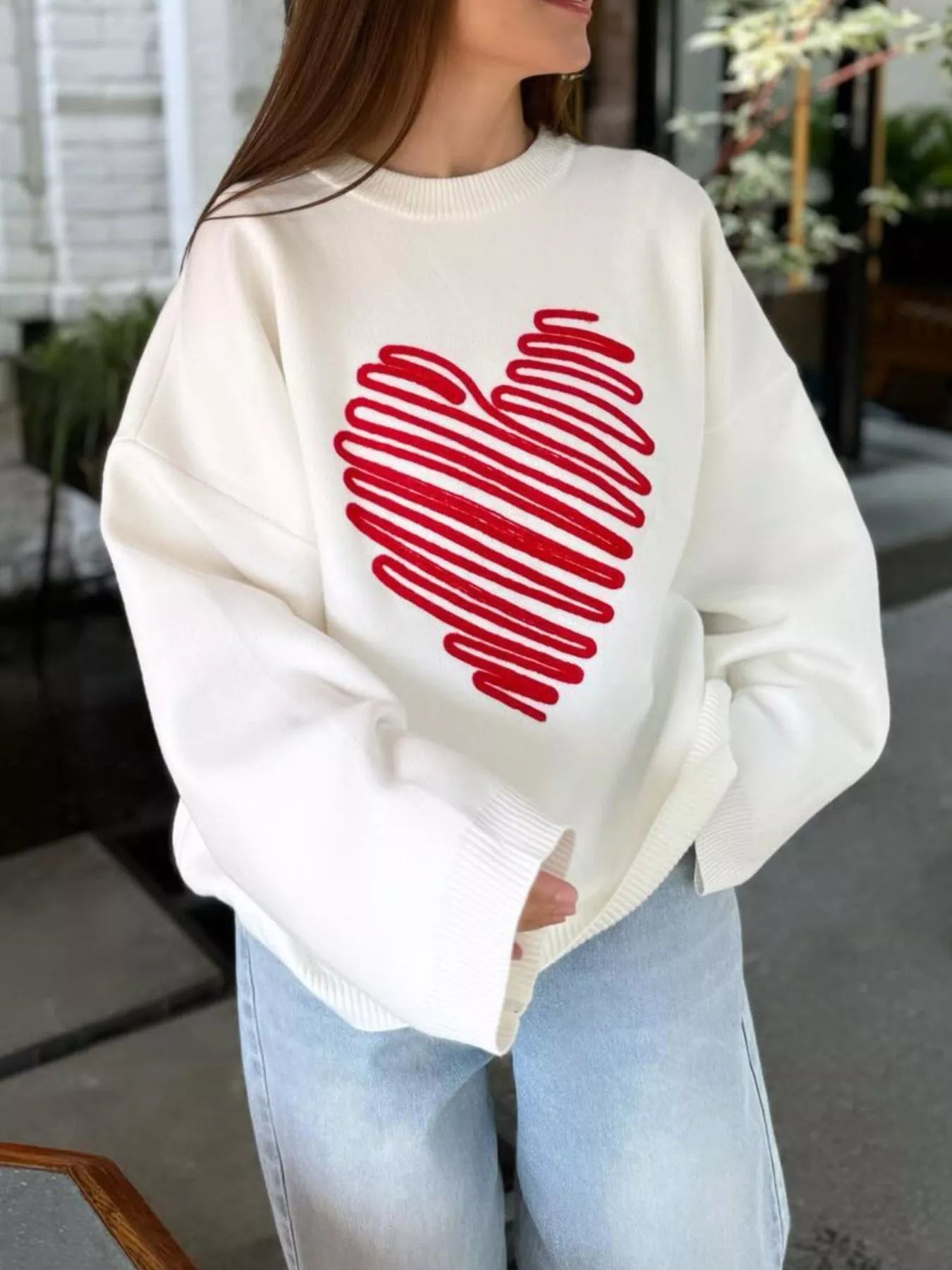 Heart Round Neck Oversized Sweater 