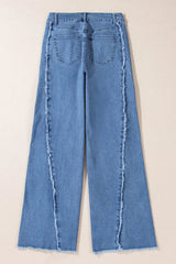 Raw Hem Wide Leg Jeans with Pockets 