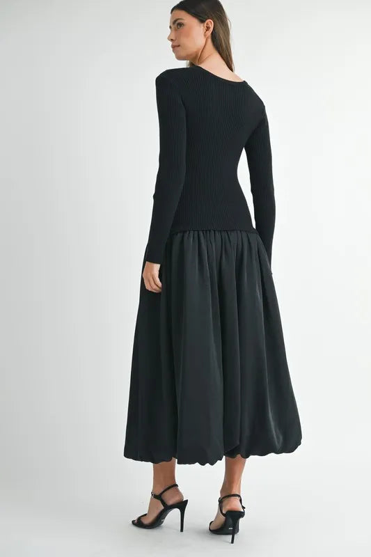 MABLE Ribbed Poplin Mix Midi Sweater Dress 