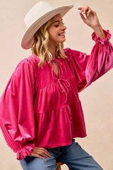 BiBi Christmas Theme Velvet Bow Tied Blouse 