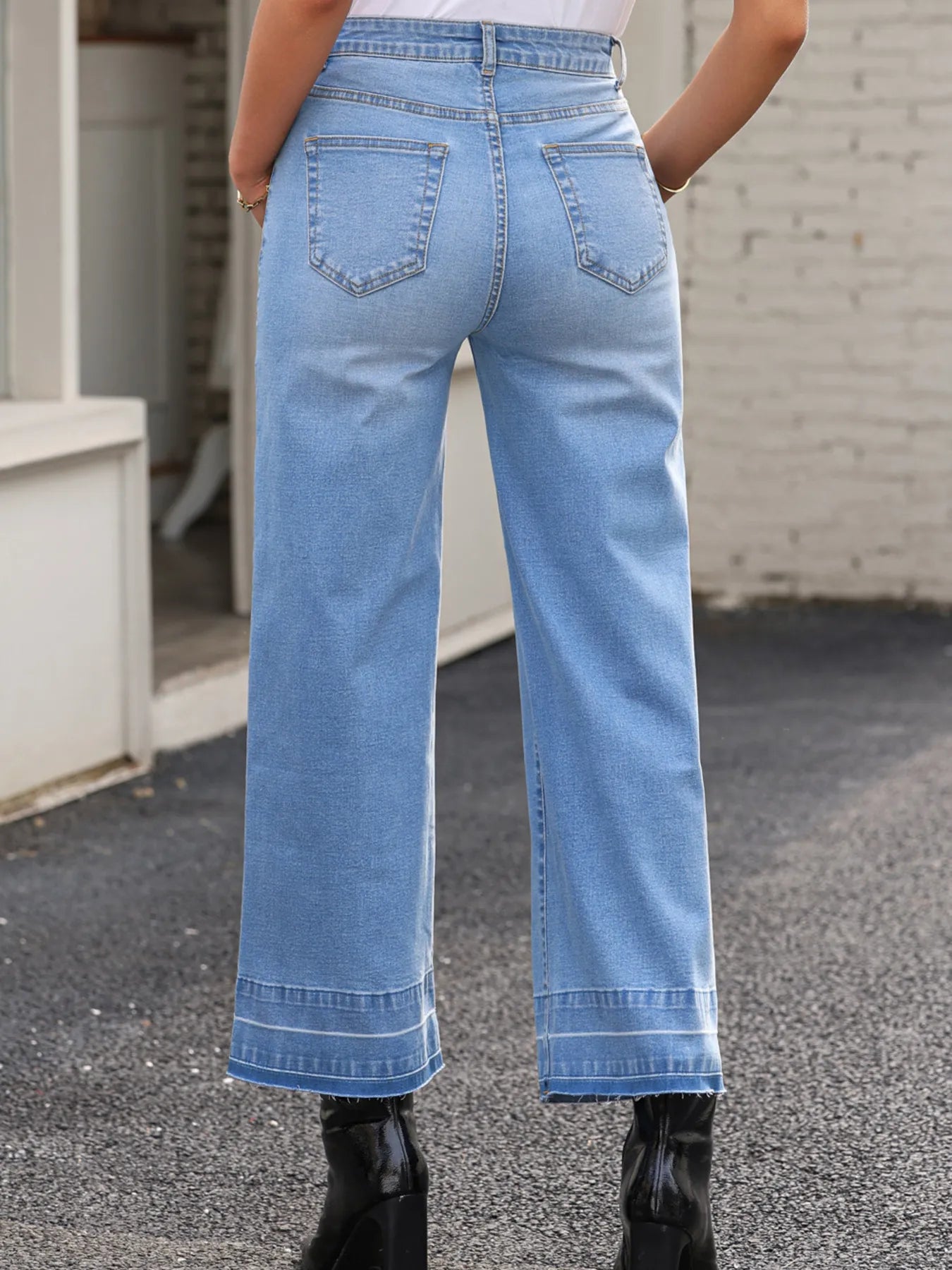 High Waist Wide Leg Washed Jeans 
