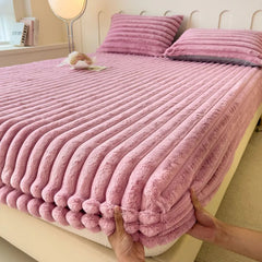 Autumn and Winter Imitation Dehaired Angora Fitted Sheet – Cozy Comfort for Modern Living 
