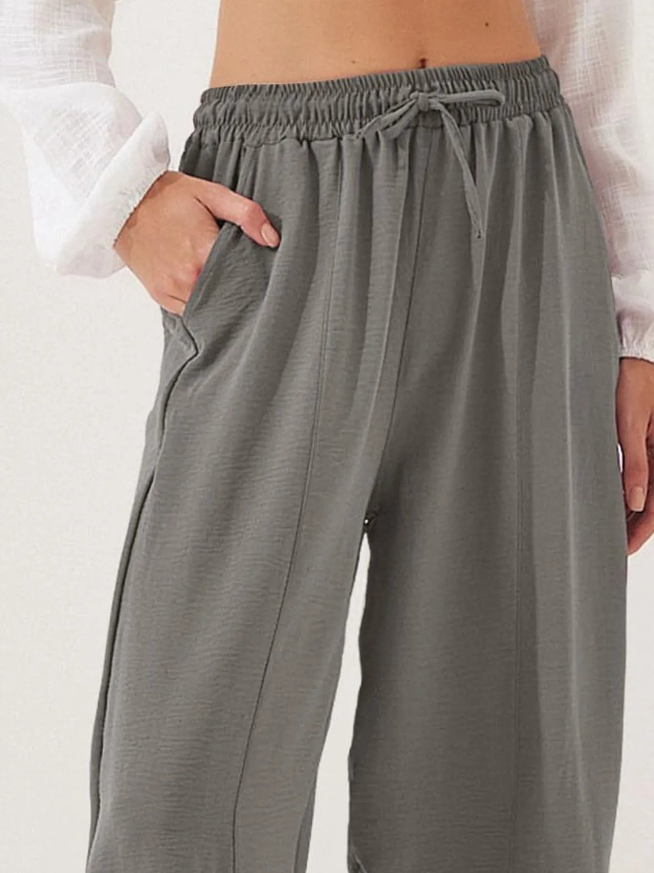 Full Size Drawstring Wide Leg Cropped Pants Plus Size 