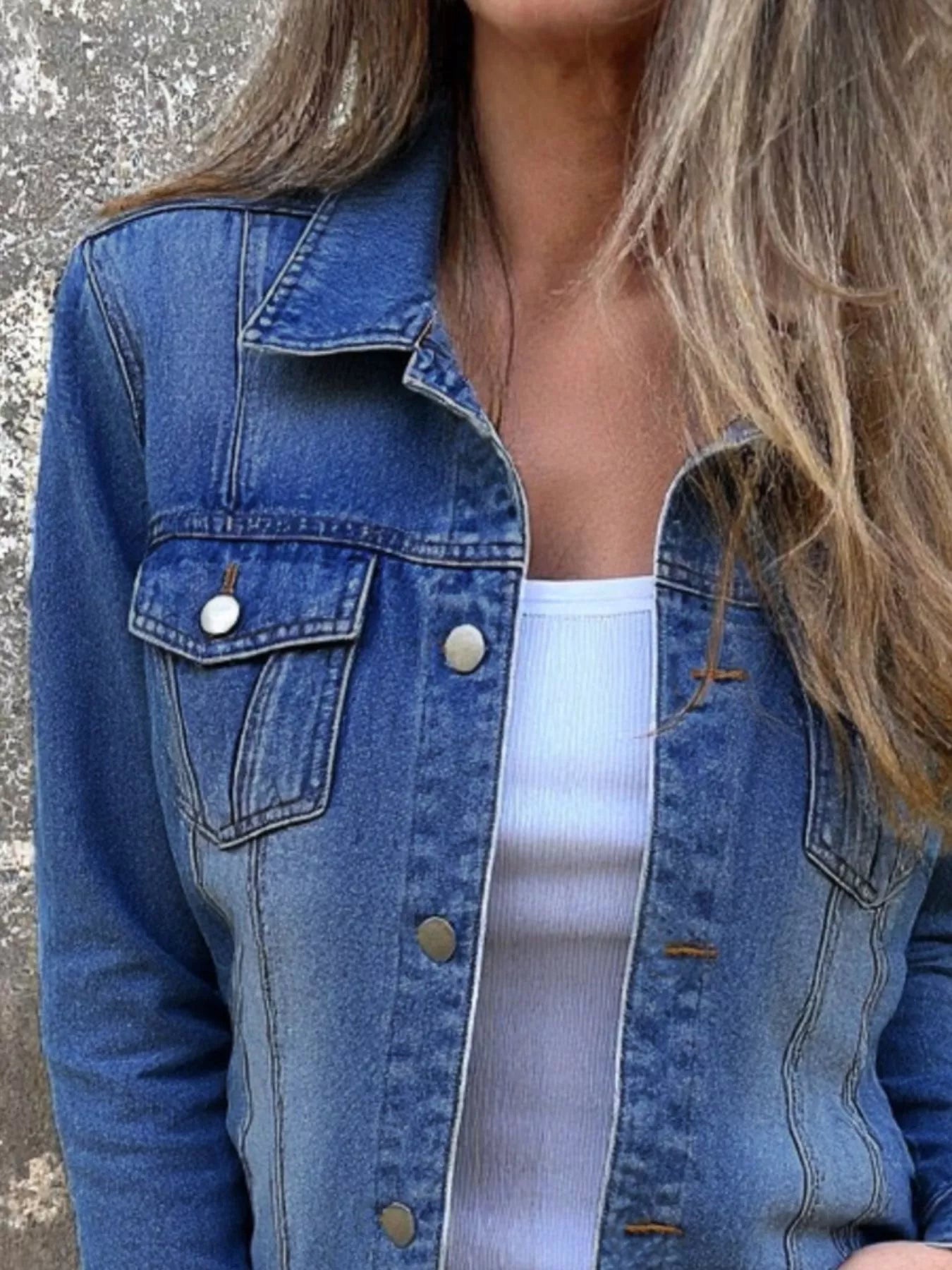 Full Size Button Front Long Sleeve Denim Jacket Plus Size 