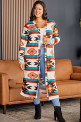 Plus Size Geometric Open Front Longline Cardigan 