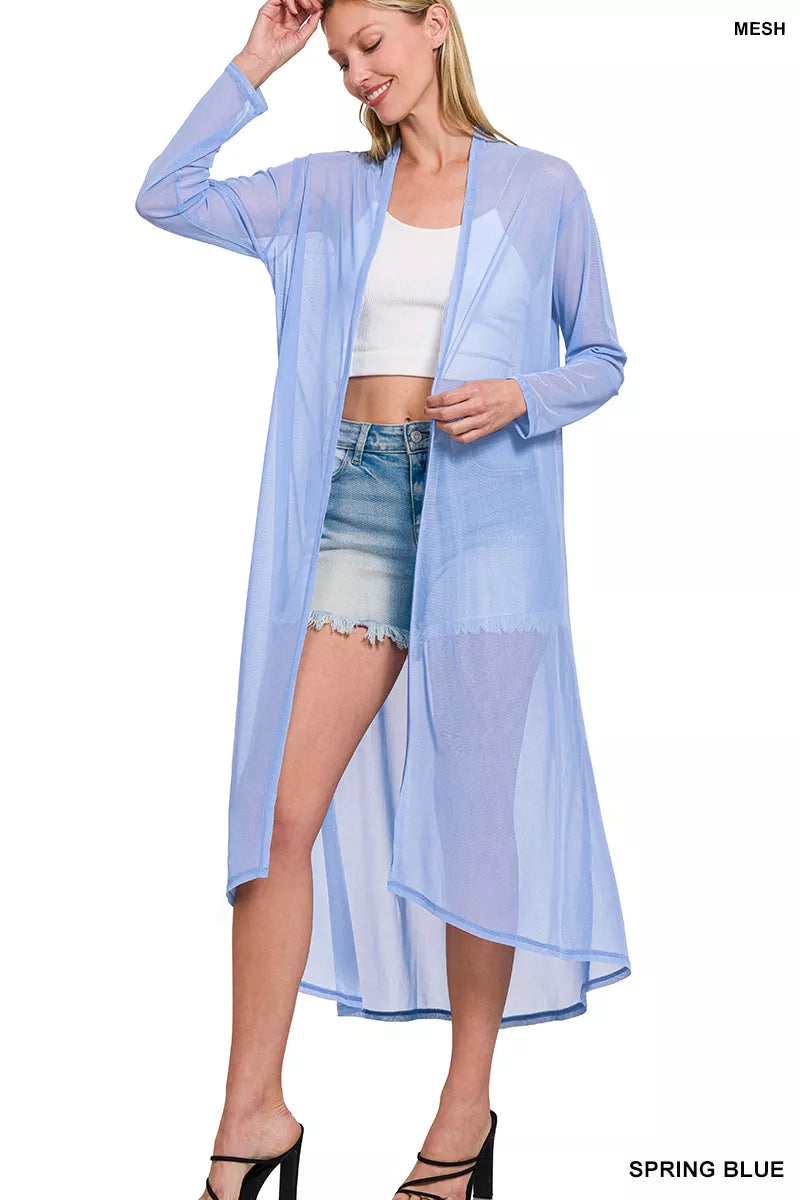 Zenana Mesh Open Front Cardigan 