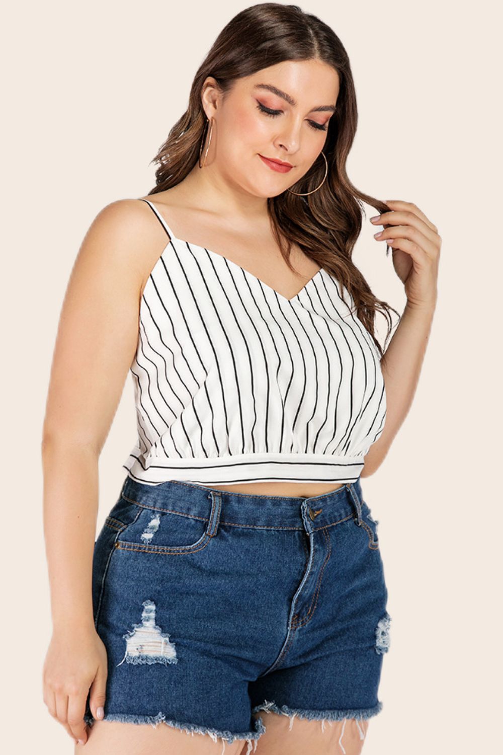 Plus Size Striped Tie-Back Cropped Cami 