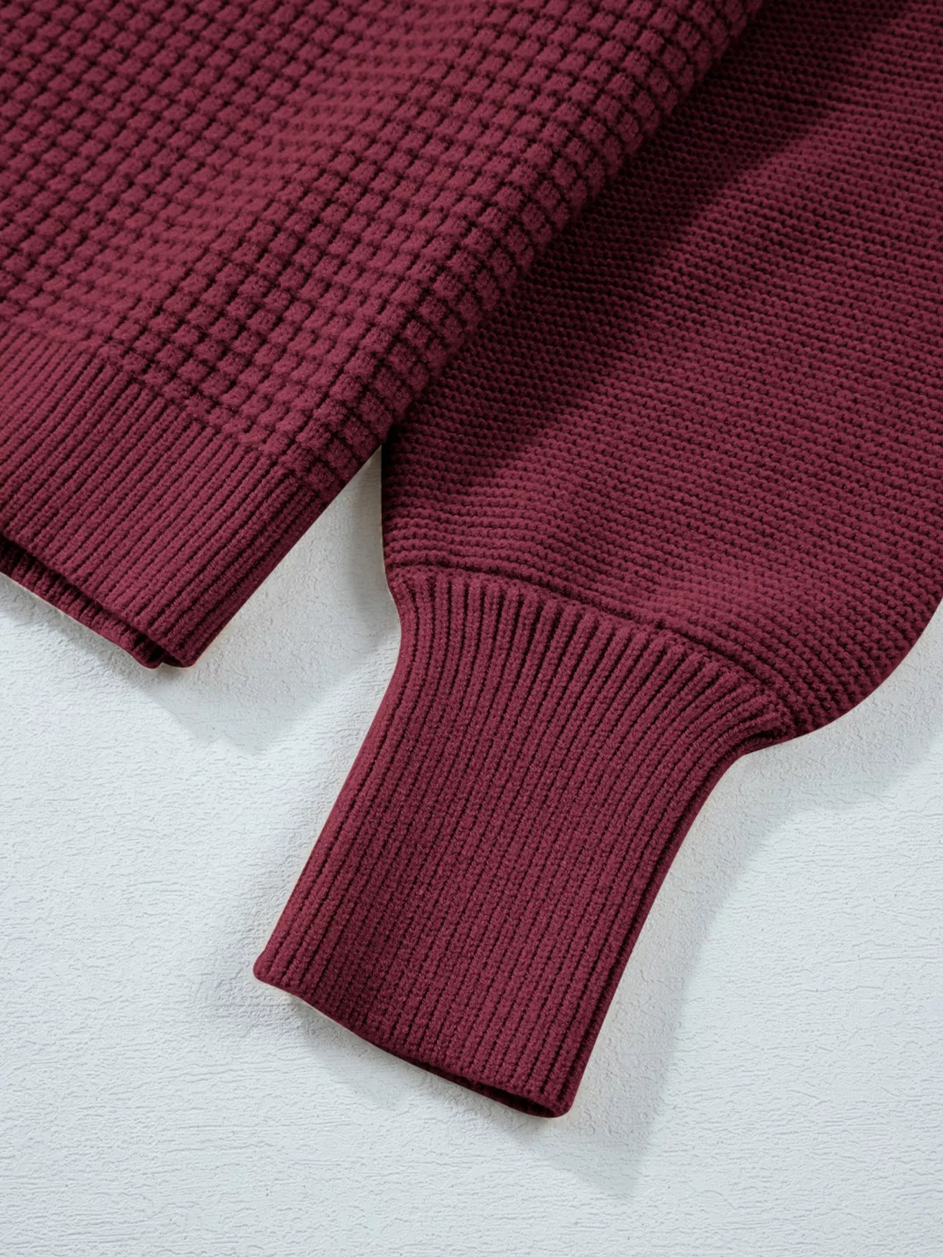 Solid Color Mixed Textured Knitted Crew Neck Sweater 