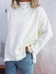 Slit Turtleneck Long Sleeve Sweater 