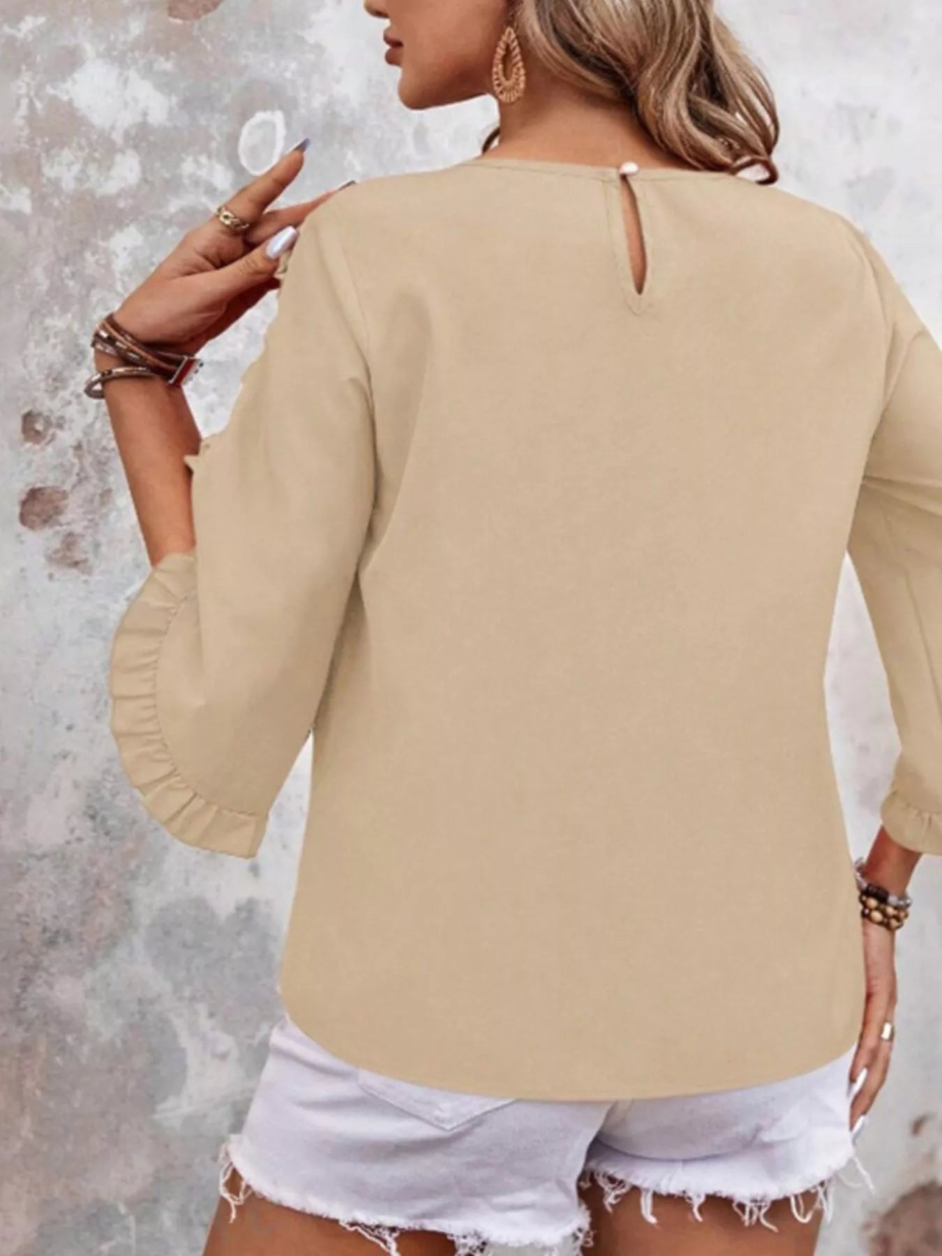 Ruffle Sleeve Solid Color Blouse 