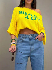 Brasil Letter Boat Neck Sweater 