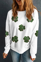 Sequin Lucky Clover Long Sleeve Sweatshirt 