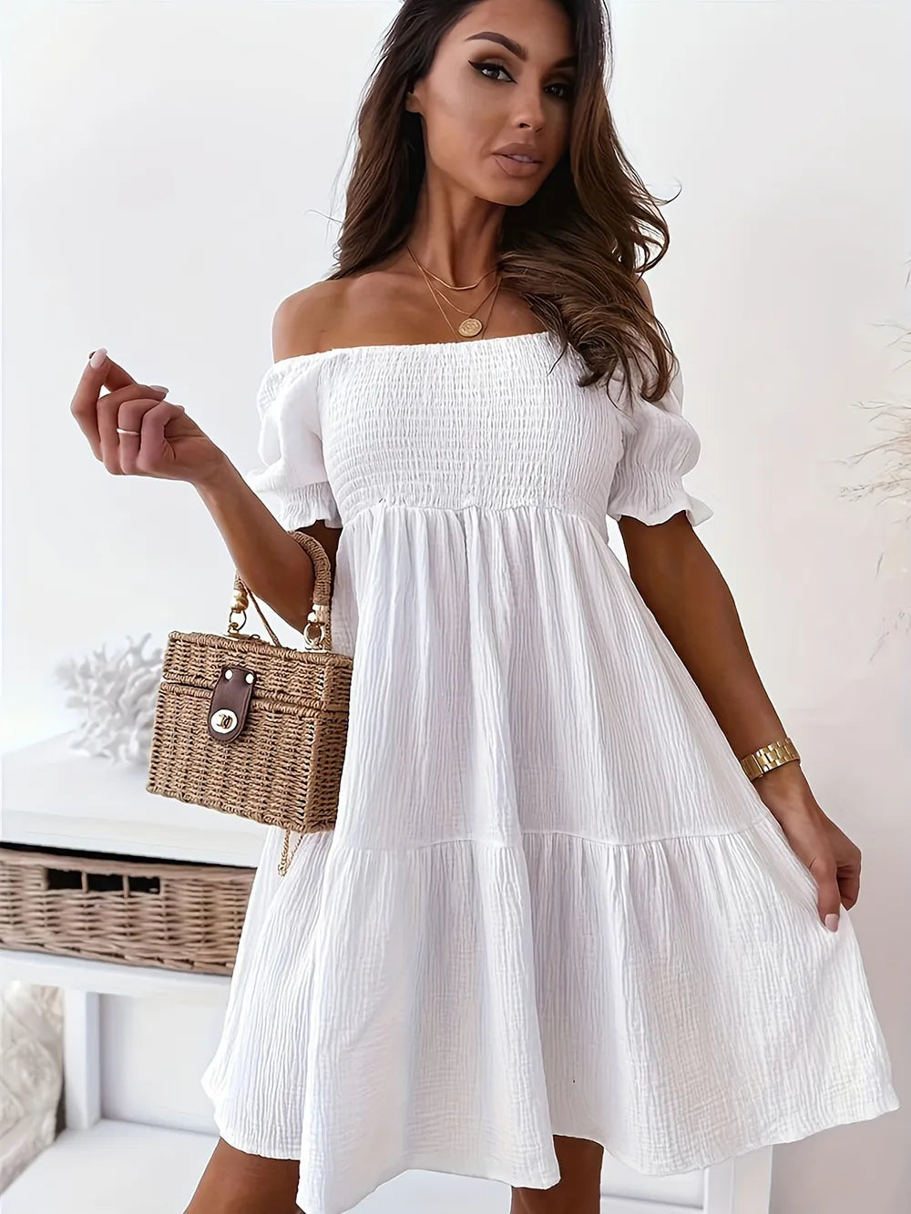 Full Size Ruffled Off-Shoulder Short Sleeve Dress 