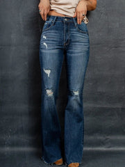 Distressed High-Waisted Flare Jeans 