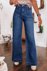 Wide Leg Pocketed High Waist Jeans 