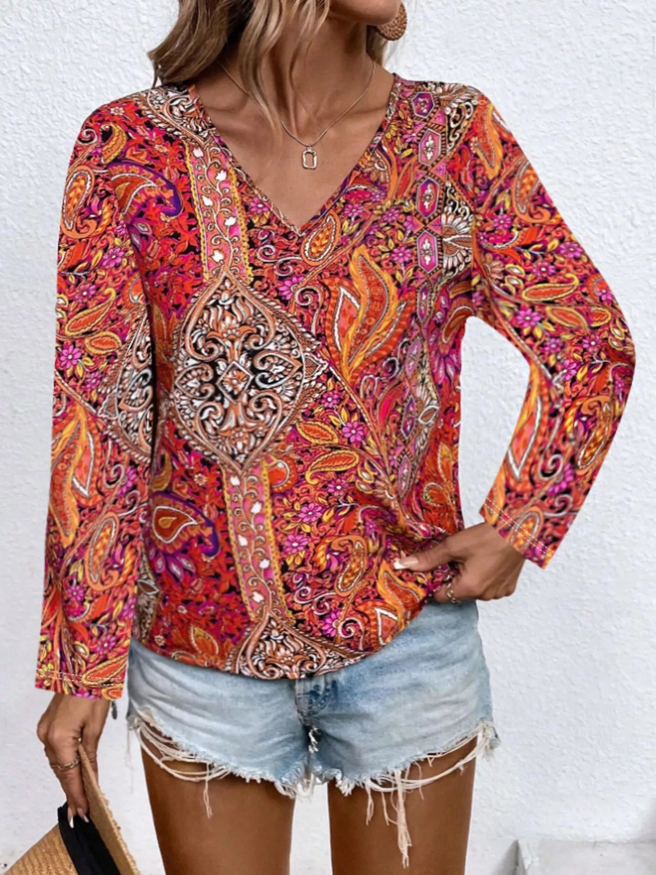 Paisley Print Long Sleeve Blouse 