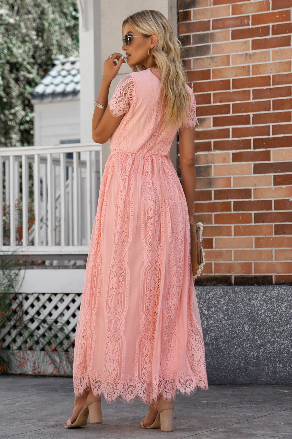 Scalloped Trim Lace Plunge Dress 