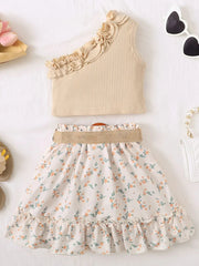 Single Shoulder Top and Printed Skirt Set 