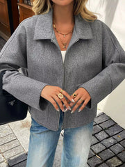 Oversized Collared Neck Zip-Up Jacket 
