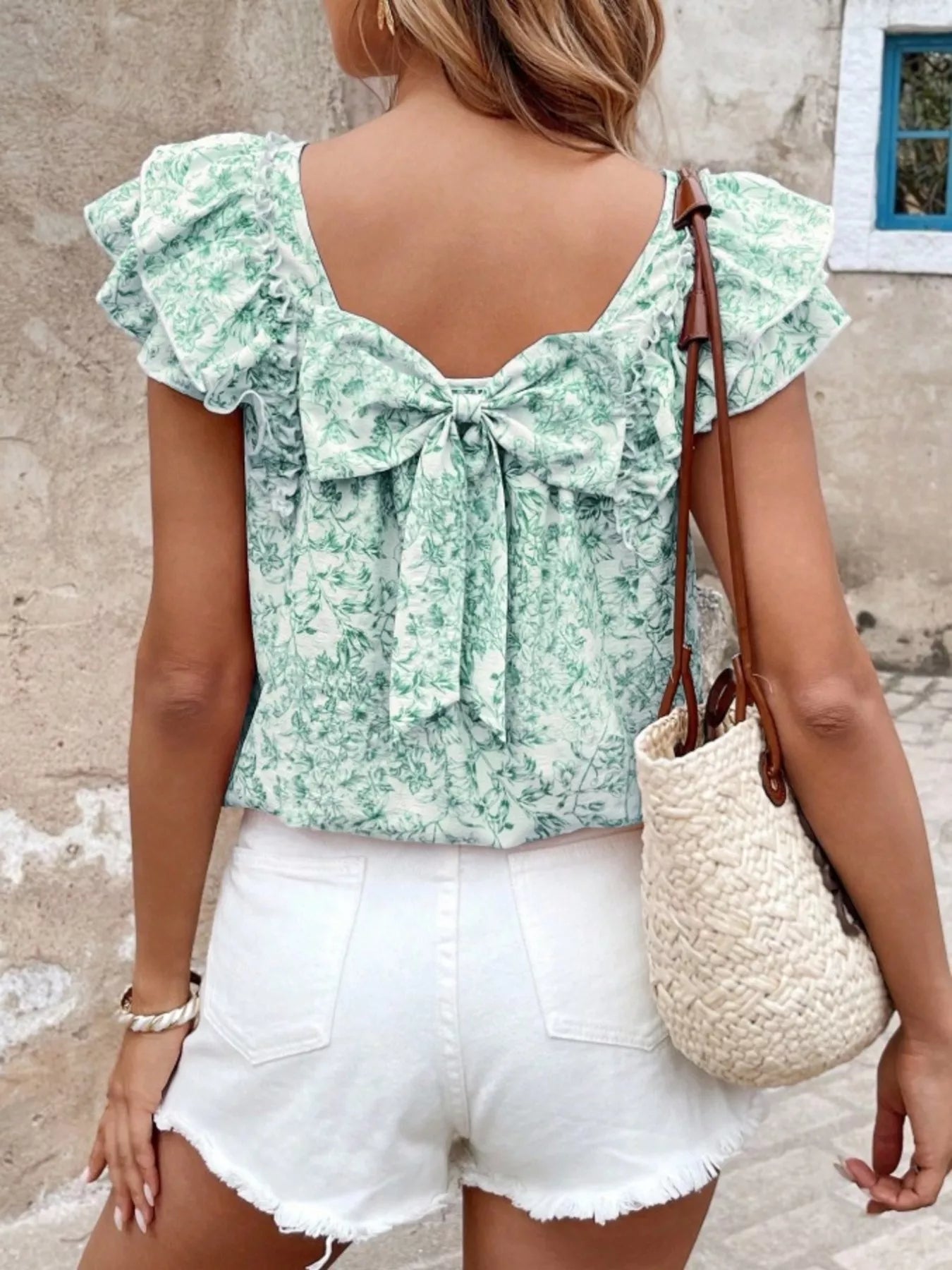 Floral Print Ruffle Trim Blouse 
