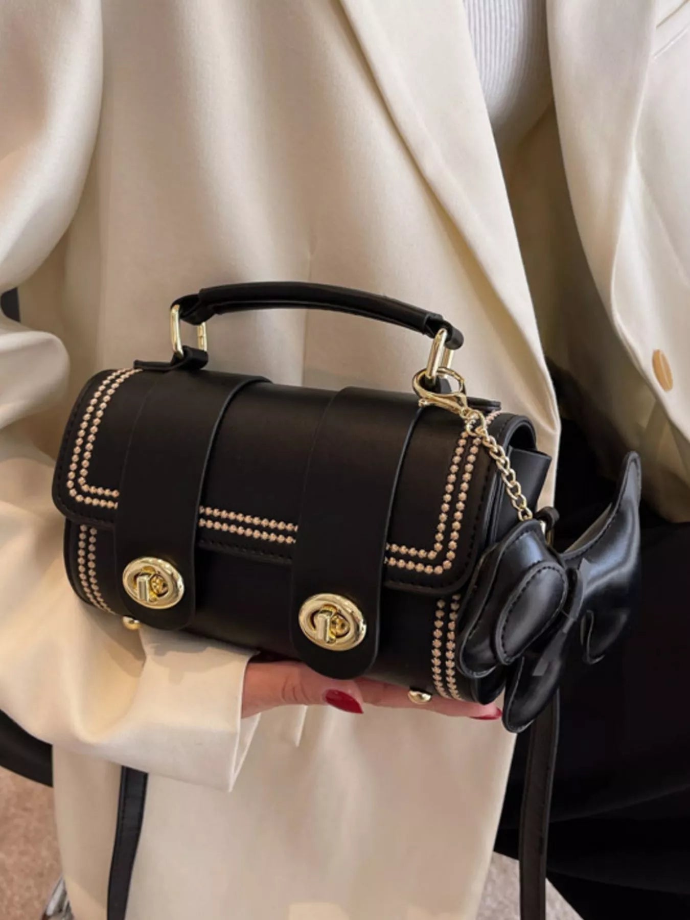 Leather Crossbody Bag with Charm 