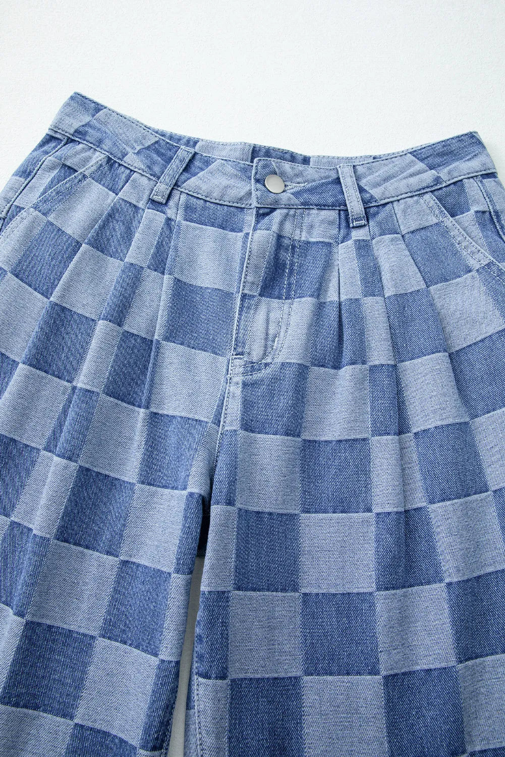 Checkered Wide Leg Jeans with Pockets 