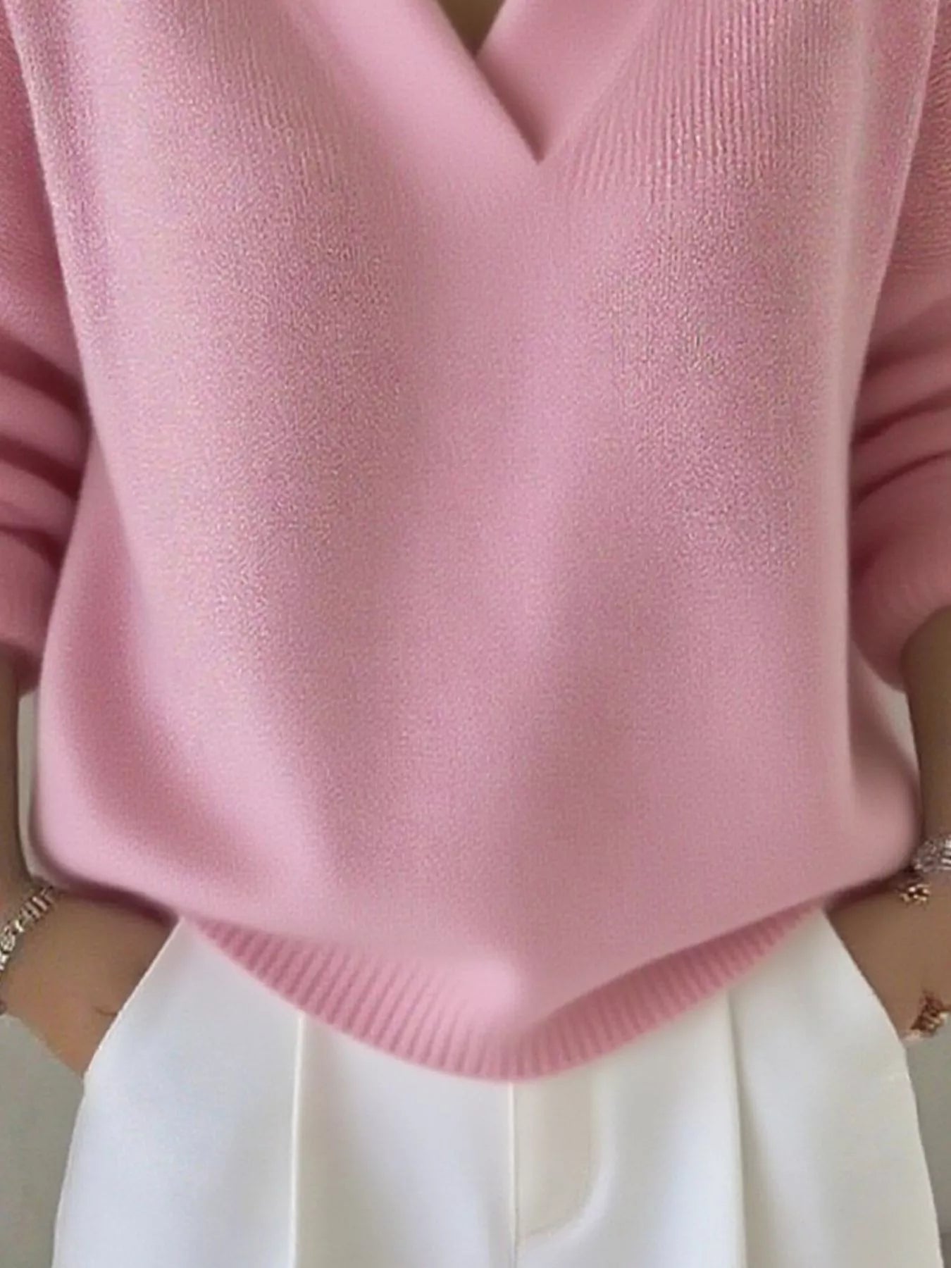 Full Size V-Neck Long Sleeve Sweater Plus Size 